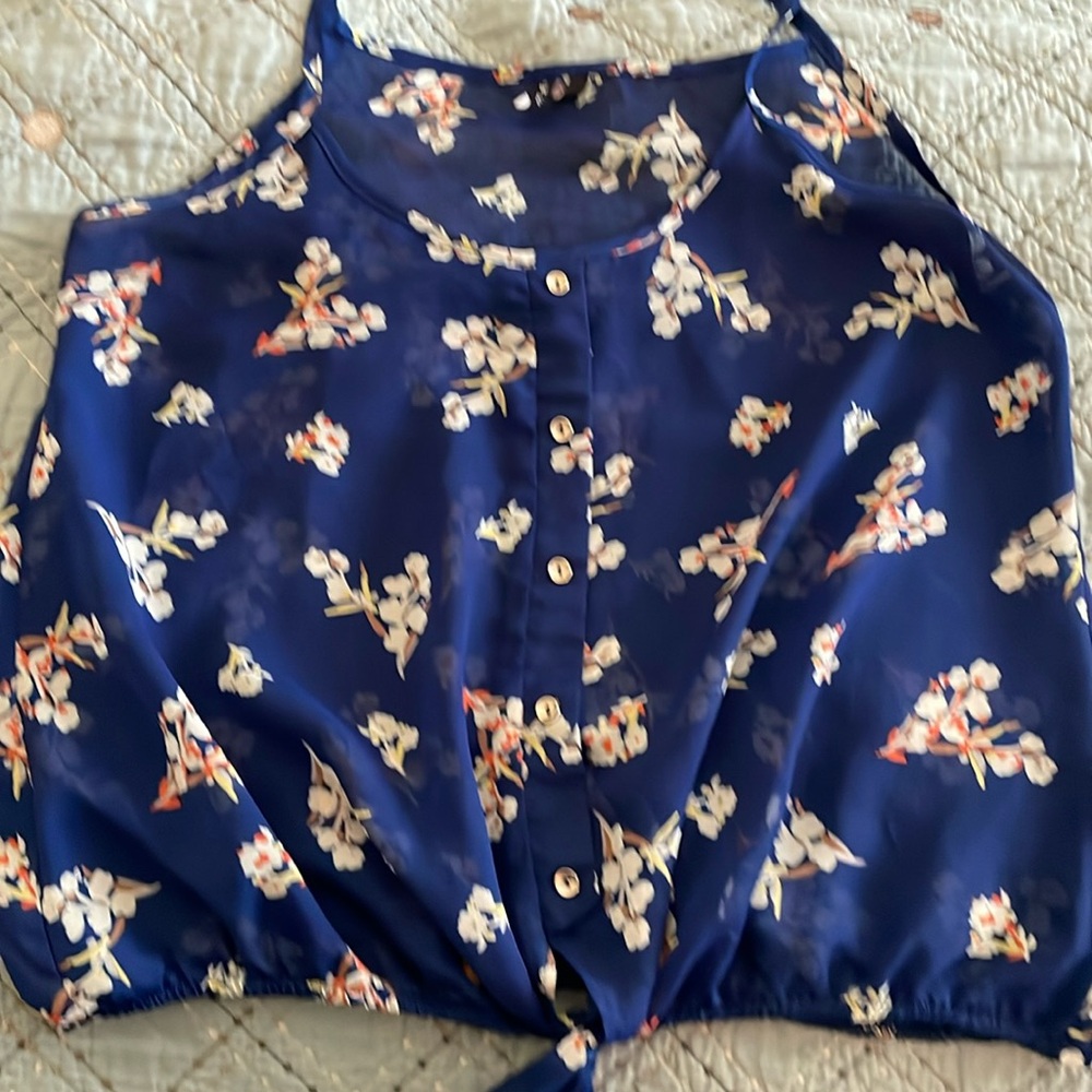 Floral front tie tank top spaghetti strap